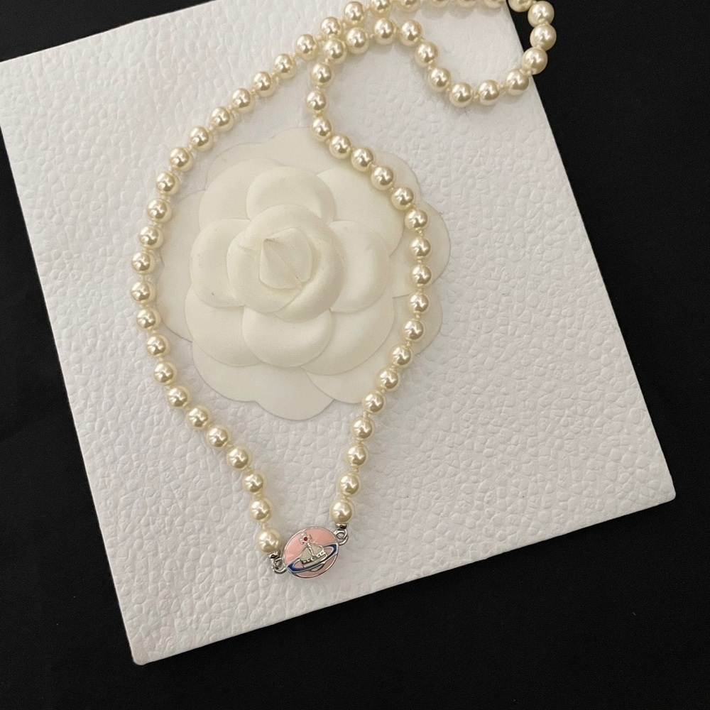 Vivienne Westwood Pearl Necklace with Pink Charm